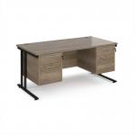 Maestro 25 straight desk 1600mm x 800mm with 2 and 3 drawer pedestals - black cantilever leg frame, Nebraska oak top MC16P23KNO