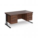 Maestro 25 straight desk 1600mm x 800mm with 2 and 3 drawer pedestals - black cantilever leg frame, walnut top MC16P23KW