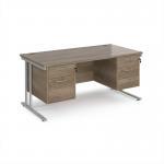 Maestro 25 straight desk 1600mm x 800mm with 2 and 3 drawer pedestals - silver cantilever leg frame, Nebraska oak top MC16P23SNO