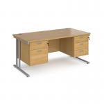 Maestro 25 straight desk 1600mm x 800mm with 2 and 3 drawer pedestals - silver cantilever leg frame, oak top MC16P23SO