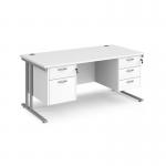 Maestro 25 straight desk 1600mm x 800mm with 2 and 3 drawer pedestals - silver cantilever leg frame, white top MC16P23SWH