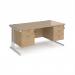Maestro 25 straight desk 1600mm x 800mm with 2 and 3 drawer pedestals - white cantilever leg frame, Kendal oak top MC16P23WHKO
