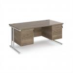 Maestro 25 straight desk 1600mm x 800mm with 2 and 3 drawer pedestals - white cantilever leg frame, Nebraska oak top MC16P23WHNO