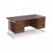 Maestro 25 straight desk 1600mm x 800mm with 2 and 3 drawer pedestals - white cantilever leg frame, walnut top MC16P23WHW