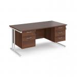 Maestro 25 straight desk 1600mm x 800mm with 2 and 3 drawer pedestals - white cantilever leg frame, walnut top MC16P23WHW