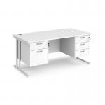 Maestro 25 straight desk 1600mm x 800mm with 2 and 3 drawer pedestals - white cantilever leg frame, white top MC16P23WHWH