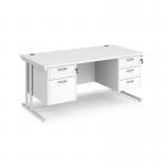 Maestro 25 straight desk 1600mm x 800mm with 2 and 3 drawer pedestals - white cantilever leg frame, white top MC16P23WHWH