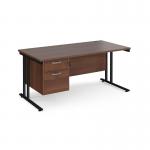Maestro 25 straight desk 1600mm x 800mm with 2 drawer pedestal - black cantilever leg frame, walnut top MC16P2KW