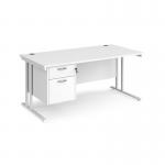 Maestro 25 straight desk 1600mm x 800mm with 2 drawer pedestal - white cantilever leg frame, white top MC16P2WHWH