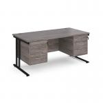 Maestro 25 straight desk 1600mm x 800mm with two x 3 drawer pedestals - black cantilever leg frame, grey oak top MC16P33KGO