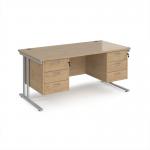 Maestro 25 straight desk 1600mm x 800mm with two x 3 drawer pedestals - silver cantilever leg frame, Kendal oak top MC16P33SKO