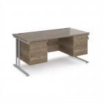 Maestro 25 straight desk 1600mm x 800mm with two x 3 drawer pedestals - silver cantilever leg frame, Nebraska oak top MC16P33SNO