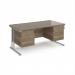 Maestro 25 straight desk 1600mm x 800mm with two x 3 drawer pedestals - silver cantilever leg frame, Nebraska oak top MC16P33SNO