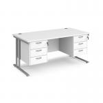 Maestro 25 straight desk 1600mm x 800mm with two x 3 drawer pedestals - silver cantilever leg frame, white top MC16P33SWH