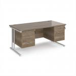 Maestro 25 straight desk 1600mm x 800mm with two x 3 drawer pedestals - white cantilever leg frame, Nebraska oak top MC16P33WHNO
