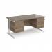 Maestro 25 straight desk 1600mm x 800mm with two x 3 drawer pedestals - white cantilever leg frame, Nebraska oak top MC16P33WHNO