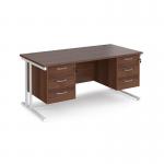 Maestro 25 straight desk 1600mm x 800mm with two x 3 drawer pedestals - white cantilever leg frame, walnut top MC16P33WHW