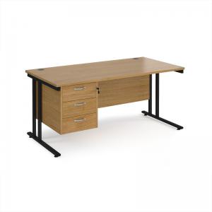 Maestro 25 straight desk 1600mm x 800mm with 3 drawer pedestal - black