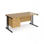 Maestro 25 straight desk 1600mm x 800mm with 3 drawer pedestal - black cantilever leg frame, oak top MC16P3KO