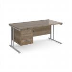 Maestro 25 straight desk 1600mm x 800mm with 3 drawer pedestal - silver cantilever leg frame, Nebraska oak top MC16P3SNO