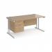 Maestro 25 straight desk 1600mm x 800mm with 3 drawer pedestal - white cantilever leg frame, Kendal oak top MC16P3WHKO