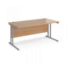 Maestro 25 straight desk 1600mm x 800mm - silver cantilever leg frame, beech top MC16SB
