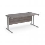 Maestro 25 straight desk 1600mm x 800mm - silver cantilever leg frame and grey oak top