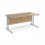 Maestro 25 straight desk 1600mm x 800mm - silver cantilever leg frame, Kendal oak top MC16SKO