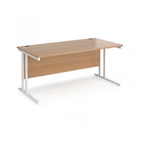 Maestro 25 straight desk 1600mm x 800mm - white cantilever leg frame, beech top MC16WHB