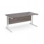 Maestro 25 straight desk 1600mm x 800mm - white cantilever leg frame and grey oak top