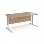 Maestro 25 straight desk 1600mm x 800mm - white cantilever leg frame, Kendal oak top MC16WHKO