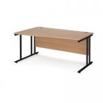 Maestro 25 left hand wave desk 1600mm wide - black cantilever leg frame, beech top MC16WLKB