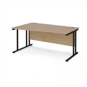 Maestro 25 left hand wave desk 1600mm wide - black cantilever leg