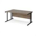 Maestro 25 left hand wave desk 1600mm wide - black cantilever leg frame, Nebraska oak top MC16WLKNO