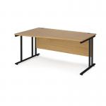 Maestro 25 left hand wave desk 1600mm wide - black cantilever leg frame, oak top MC16WLKO