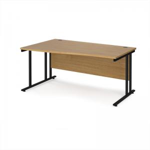 Maestro 25 left hand wave desk 1600mm wide - black cantilever leg