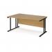 Maestro 25 left hand wave desk 1600mm wide - black cantilever leg frame, oak top MC16WLKO