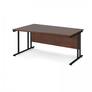 Maestro 25 left hand wave desk 1600mm wide - black cantilever leg