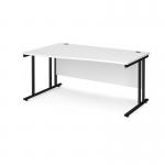 Maestro 25 left hand wave desk 1600mm wide - black cantilever leg frame, white top MC16WLKWH