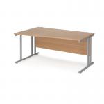 Maestro 25 left hand wave desk 1600mm wide - silver cantilever leg frame, beech top MC16WLSB