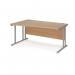 Maestro 25 left hand wave desk 1600mm wide - silver cantilever leg frame, beech top MC16WLSB