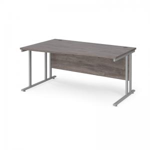 Maestro 25 left hand wave desk 1600mm wide - silver cantilever leg