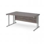 Maestro 25 left hand wave desk 1600mm wide - silver cantilever leg frame, grey oak top MC16WLSGO