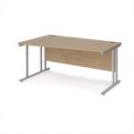 Maestro 25 left hand wave desk 1600mm wide - silver cantilever leg frame, Kendal oak top MC16WLSKO