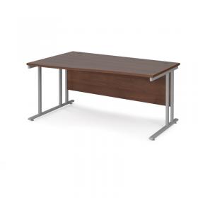 Maestro 25 left hand wave desk 1600mm wide - silver cantilever leg frame, walnut top MC16WLSW