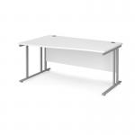 Maestro 25 left hand wave desk 1600mm wide - silver cantilever leg frame, white top MC16WLSWH