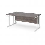 Maestro 25 left hand wave desk 1600mm wide - white cantilever leg frame, grey oak top MC16WLWHGO