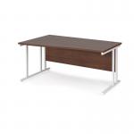 Maestro 25 left hand wave desk 1600mm wide - white cantilever leg frame, walnut top MC16WLWHW