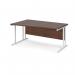 Maestro 25 left hand wave desk 1600mm wide - white cantilever leg frame, walnut top MC16WLWHW