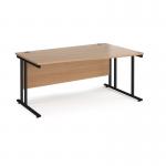 Maestro 25 right hand wave desk 1600mm wide - black cantilever leg frame, beech top MC16WRKB